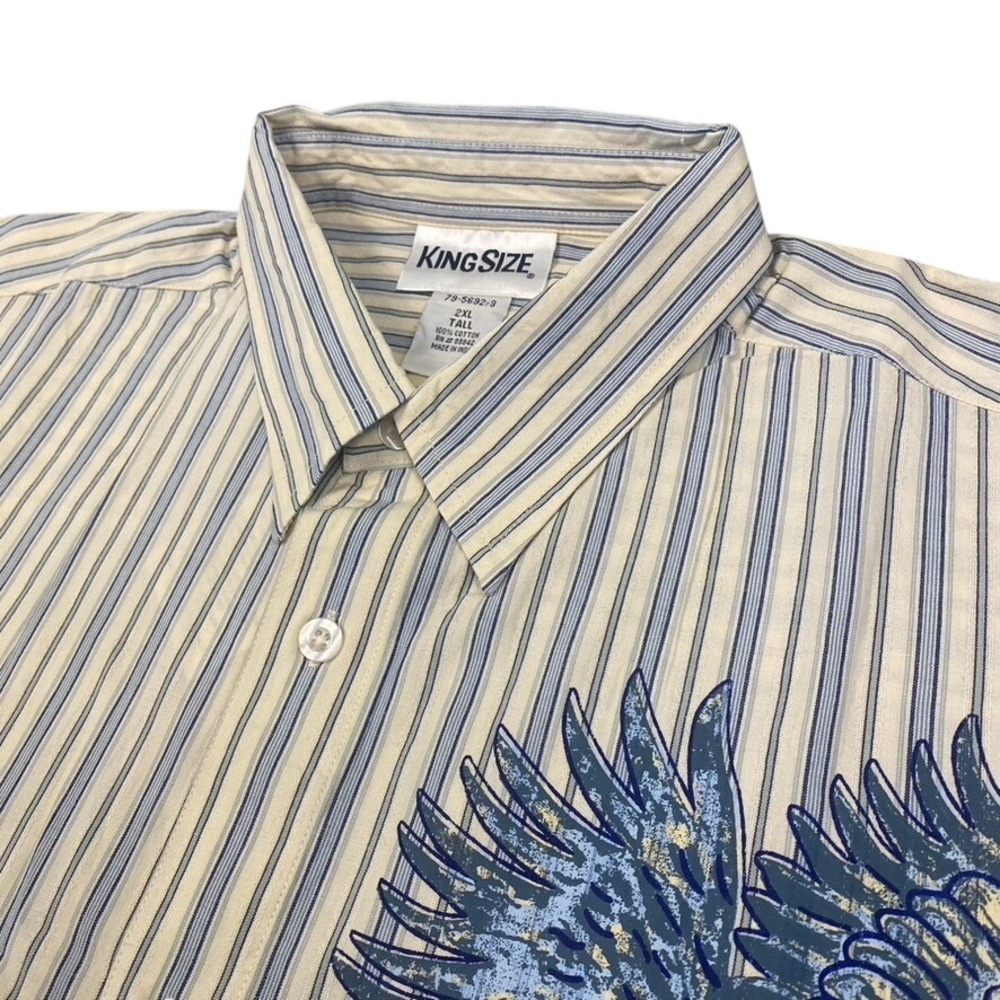 King Size 2XL Tall‎ Striped Eagle Graphic Short Sleeve Button Down Shirt